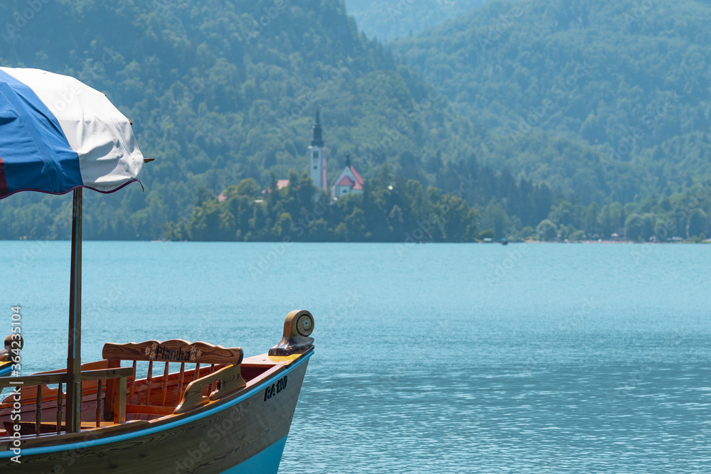 A wooden boat on the Bled Lake, Slovenia