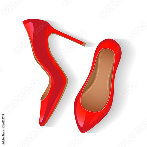 Vector illustration. Women's high-heeled shoes. Top view.
