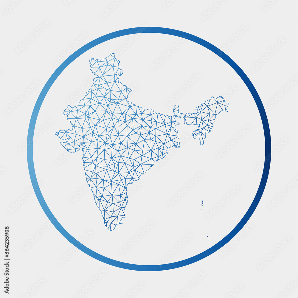 Obraz premium India icon. Network map of the country. Round India sign with gradient ring. Technology, internet, network, telecommunication concept. Vector illustration.