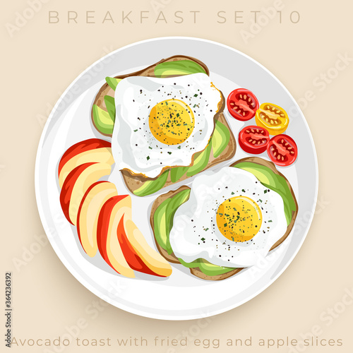 Top view of delicious breakfast set isolated on beige background : Vector Illustration
