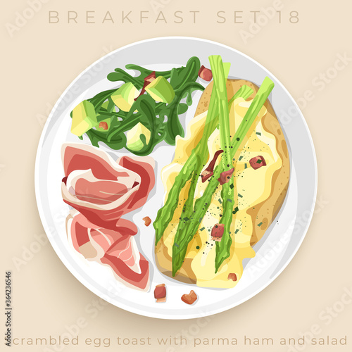 Top view of delicious breakfast set isolated on beige background : Vector Illustration