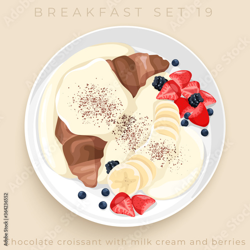 Top view of delicious breakfast set isolated on beige background : Vector Illustration