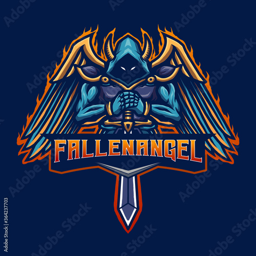 Falling Angel with Hood logo design with modern illustration concept style for team, badge, emblem and thirst printing. Soldier army illustration for gaming dark Red Background. Vector illustration