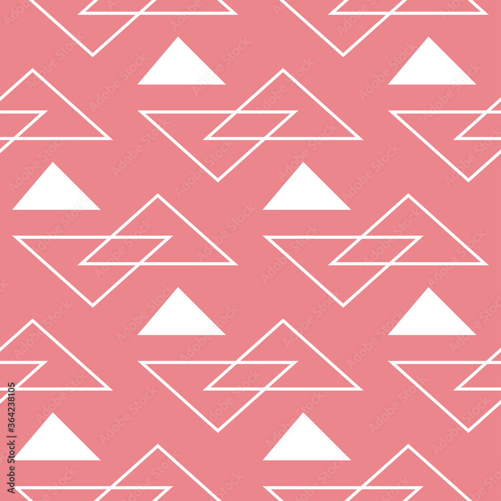 Geometric print. White pattern on pink seamless background Geometric print. White pattern on pink seamless background