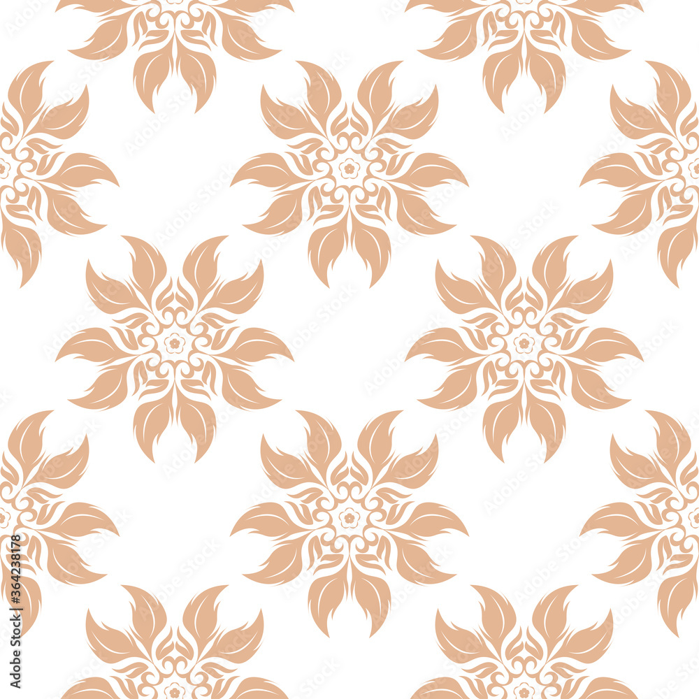 Fototapeta premium Floral seamless pattern. Beige flowers on white background