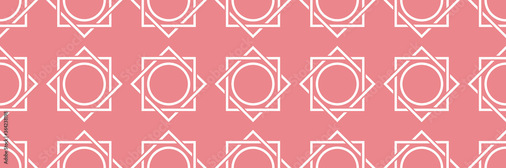 Geometric mixed shape seamless pattern. White design on pink long background Geometric mixed shape seamless pattern. White design on pink long background