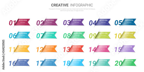 Presentation infographic template with 20 options, vector infographics design and marketing icons can be used for workflow layout, steps or processes.