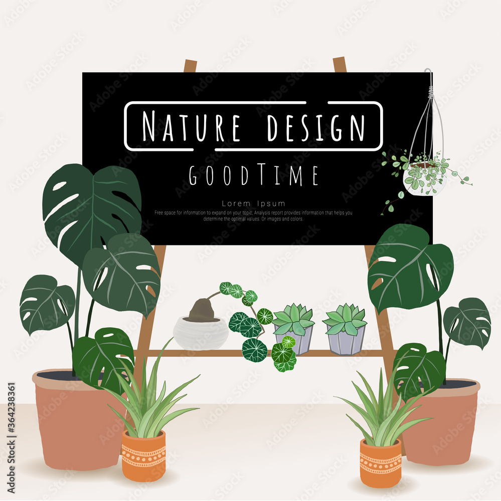 Potted plants with Black board for writing messages, Indoor and outdoor ...