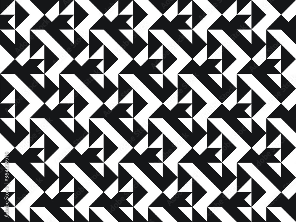 Black and white shapes in a random repeating mosaic pattern, geometric vector illustration Black and white shapes in a random repeating mosaic pattern, geometric vector illustration