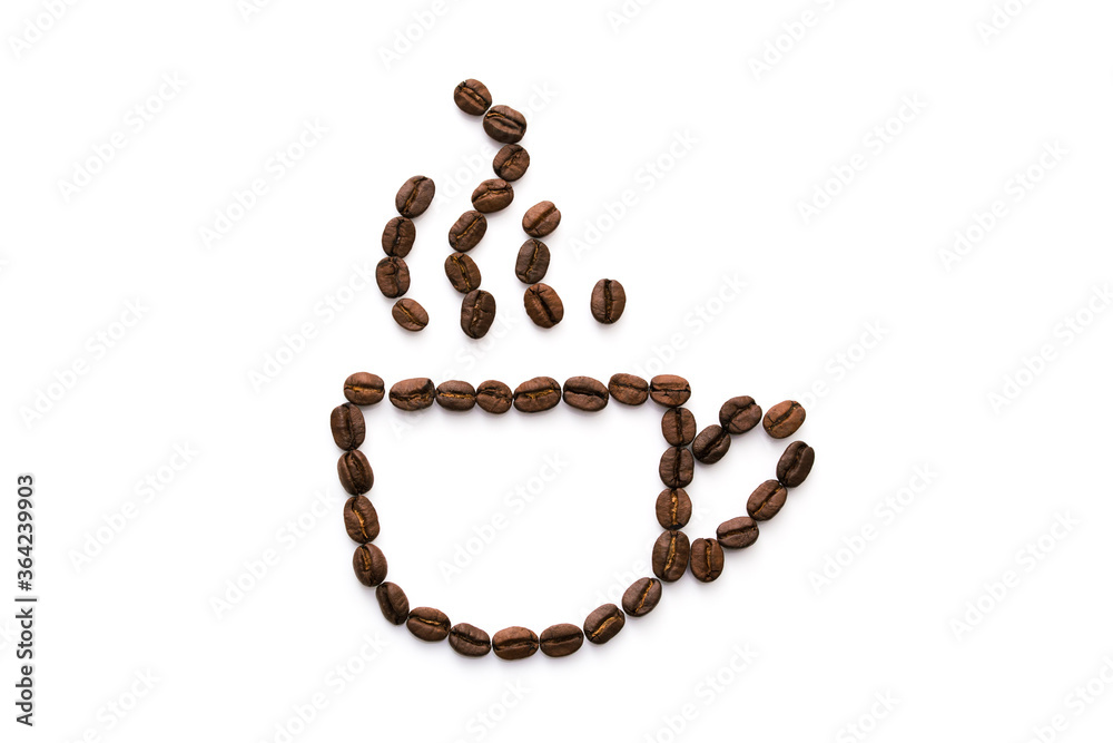 Image of a Cup with steam from many coffee beans Image of a Cup with steam from many coffee beans