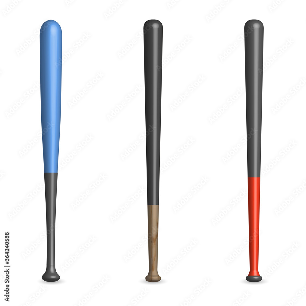 Set of wooden and plastic baseball bats, vector illustration. Set of wooden and plastic baseball bats, vector illustration.