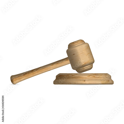 Wooden judge hammer and stand, vector illustration.