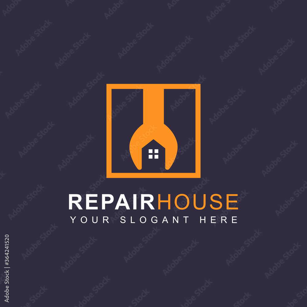 Repair house logo design template with creative shape graphic. Modern home and real estate concept. Vector icon illustration can use for brand business company, property agency, developer construction