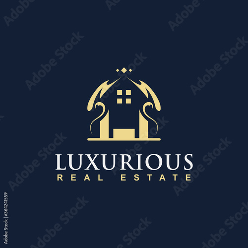 House logo design template with luxury shape graphic. Modern home and real estate concept. Vector icon illustration can use for brand business company, property agency, developer construction
