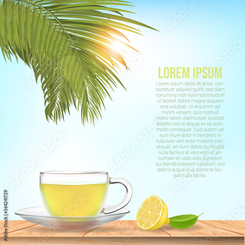 realistic lemon tea on the table. vector illustration.