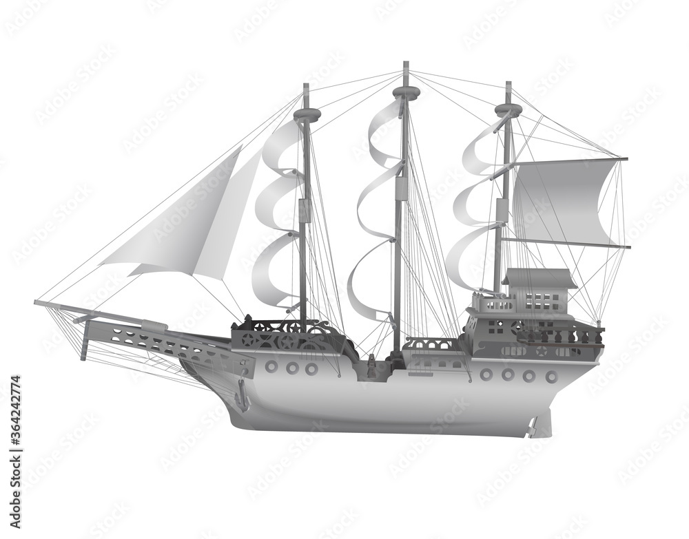 Naklejka premium Vintage sailing ship isolated on white background.