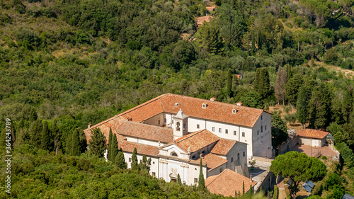 Beautiful aerial view of the Convent of the Presentation in the Temple of the Passionist Fathers on Monte Telegrafo, Grosseto, Italy