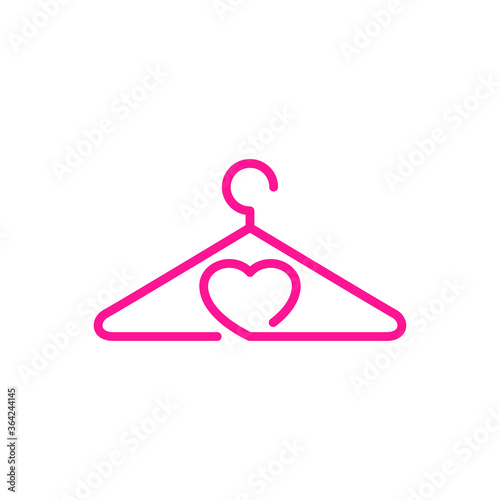 Concepto tienda de ropa. Logo lineal percha y corazón en color rosa