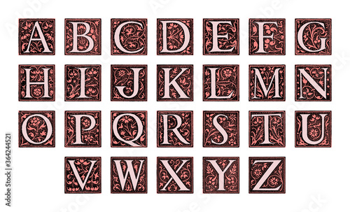 Old alphabet - decorative ornamental capital monogram letters - vintage vector illustration from Petit Larousse Illustré 1914	