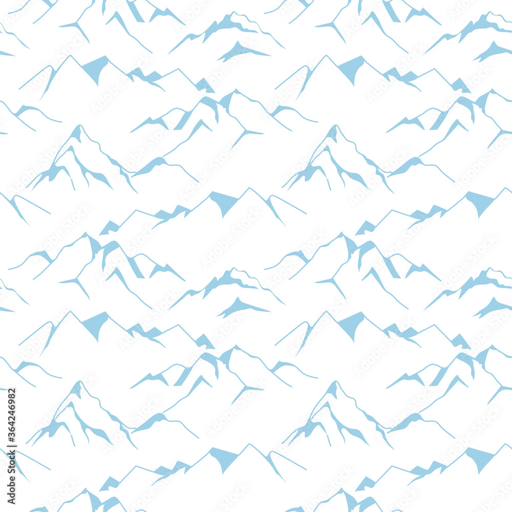 Snow mountain landscape seamless pattern in white and blue colors