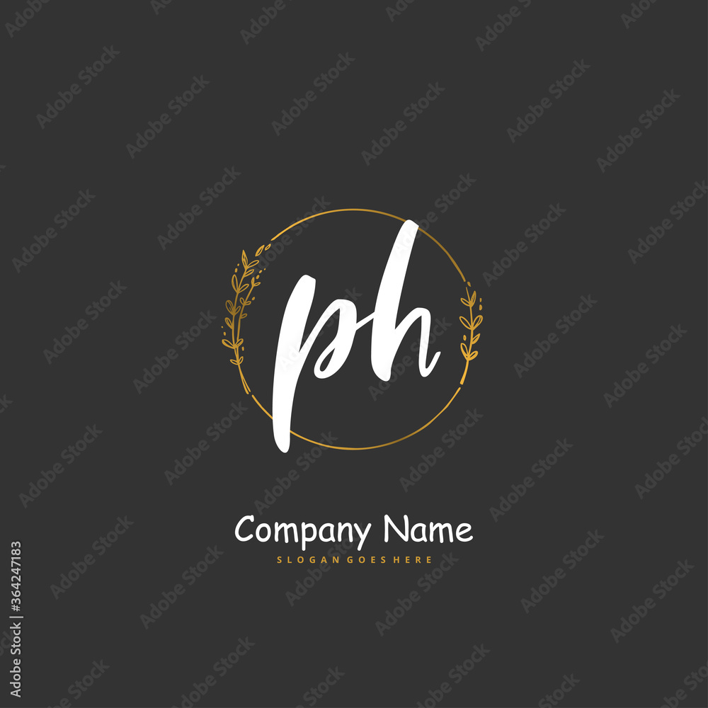P H PH Initial handwriting and signature logo design with circle. Beautiful design handwritten logo for fashion, team, wedding, luxury logo.