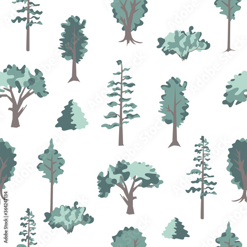 Green forest seamless pattern in retro colors