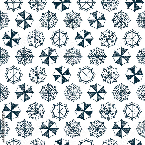 Umbrellas black and white background. Hand drawn Doodles Umbrellas - Vector Seamless pattern
