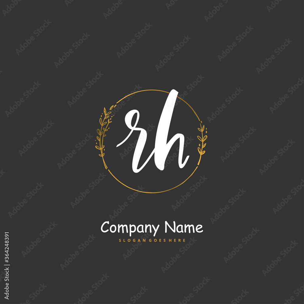 R H RH Initial handwriting and signature logo design with circle. Beautiful design handwritten logo for fashion, team, wedding, luxury logo.