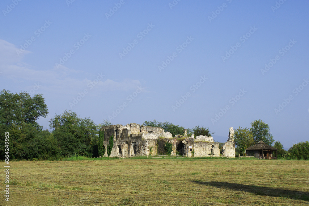 Ancient ruins of a ruined castle, medieval building, view.