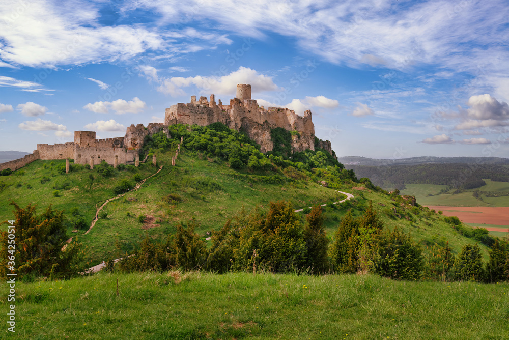 Spis castle, Unesco World Heritage Site. Slovakia landscape with Spissky castle