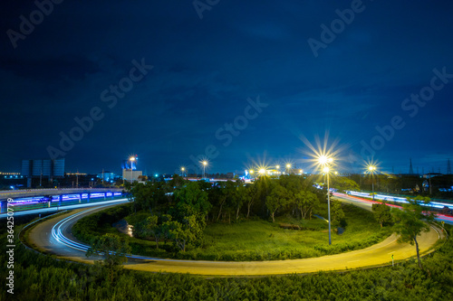 Long-exposure roads and bridges at night