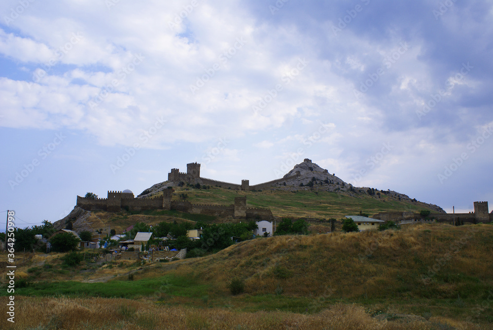 Virgo fortress on the mountain, medieval building, view.
