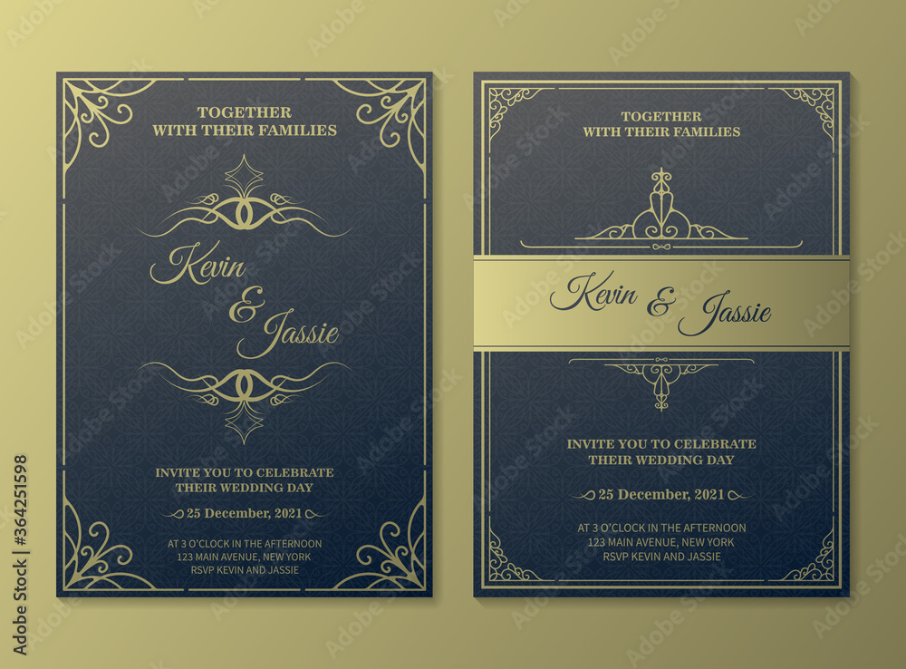 Naklejka premium Luxury vintage golden vector invitation card template
