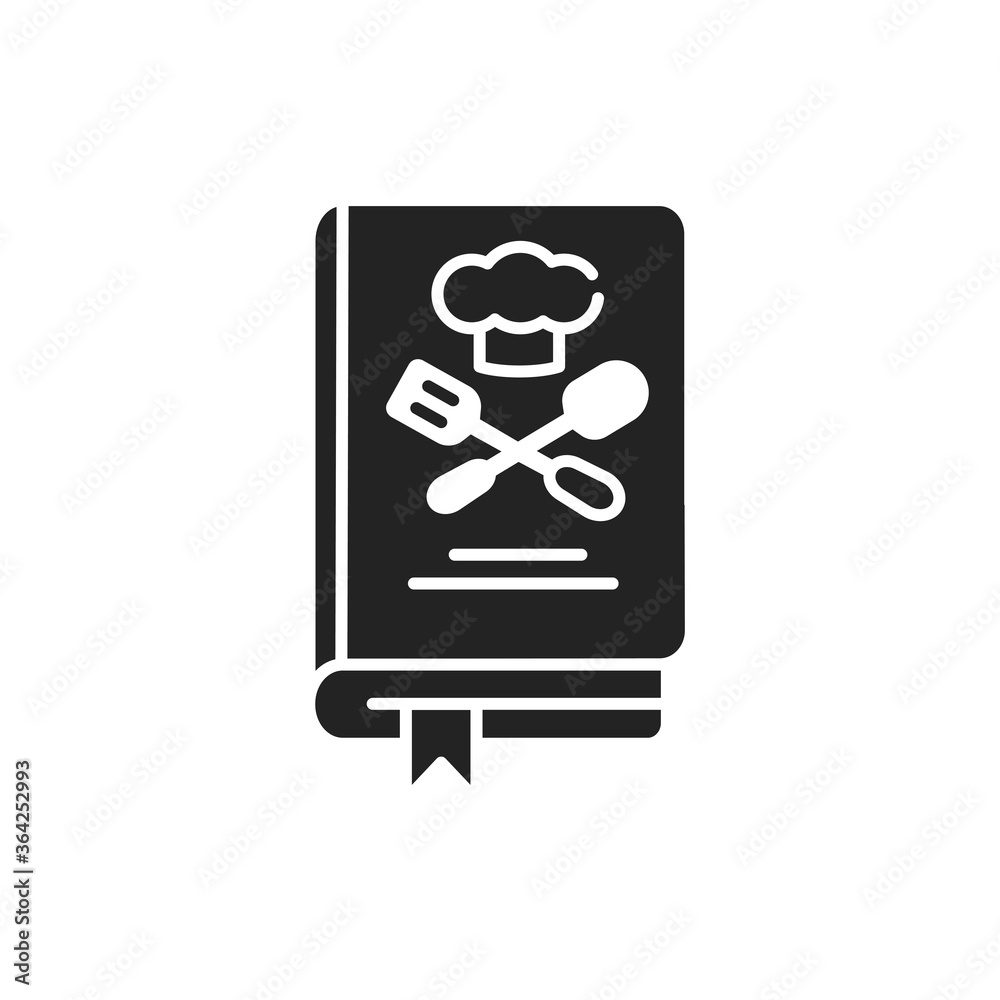 Culinary book black glyph icon. A kitchen reference containing recipes. Pictogram for web page, mobile app, promo. UI UX GUI design element.