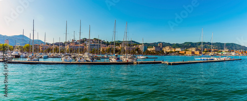 A panorama view towards the marina at La Spezia  Italy in summer