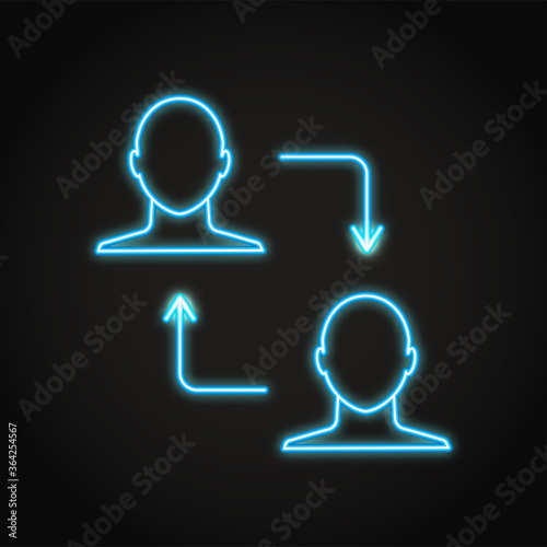 Peer to peer transaction icon in neon style