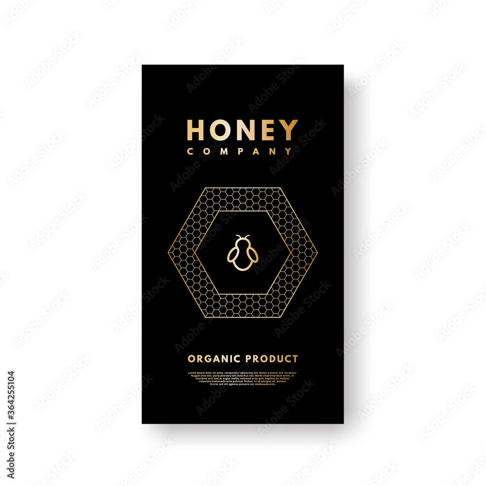 Social media story gold gradient honey bee. Design template, background, banner, blank, poster, advertising. Isolated on black background.