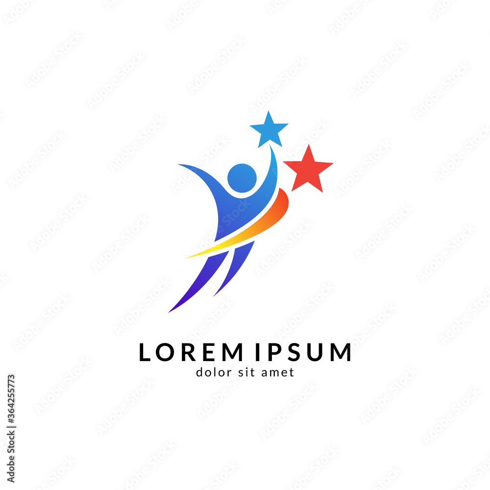 Star people logo design. Reaching stars vector logo. Academic education Star people logo design. Reaching stars vector logo. Academic education