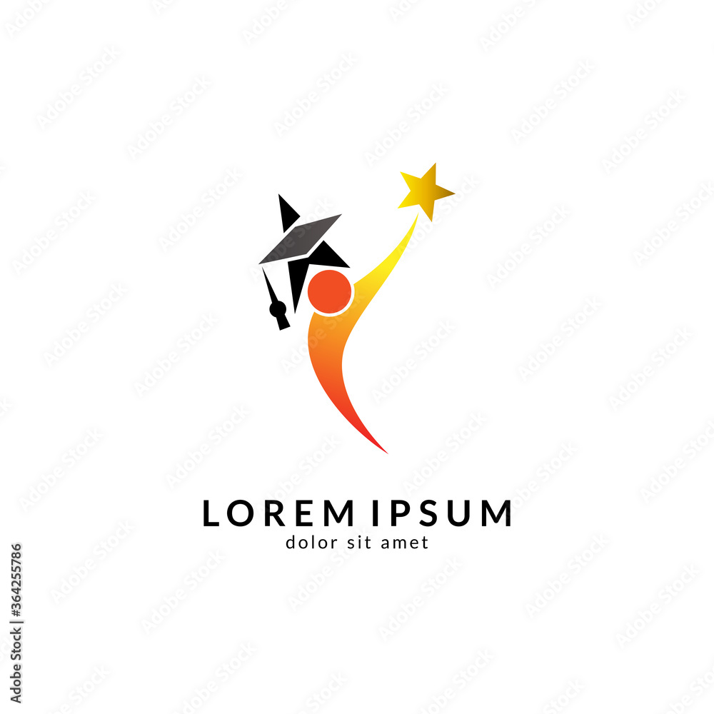 Star people logo design. Reaching stars vector logo. Academic education Star people logo design. Reaching stars vector logo. Academic education