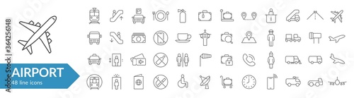 Airport line icon set. Flying travel symbols. Vector illustration. Collection