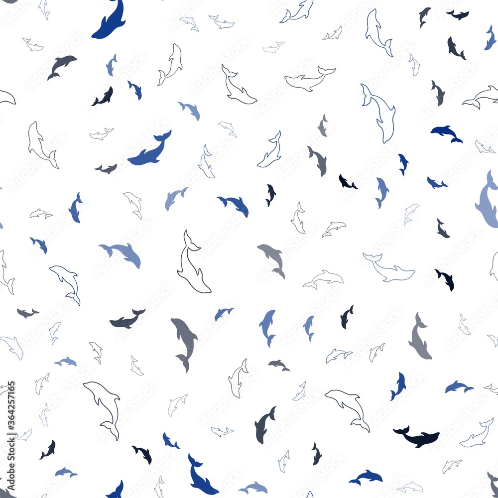Dark BLUE vector seamless background with dolphins. Modern abstract illustration with sea dolphins. Pattern for marine leaflets.