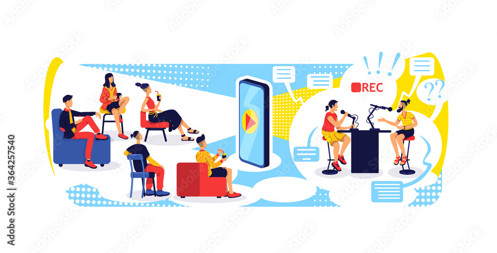 Video streaming with smartphone flat concept vector illustration Video streaming with smartphone flat concept vector illustration