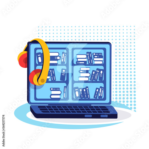 Laptop with ebook platform flat color vector object