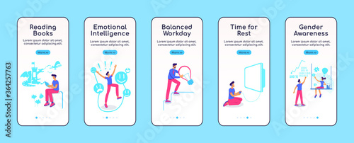 Psychologically balanced life onboarding mobile app screen flat vector template
