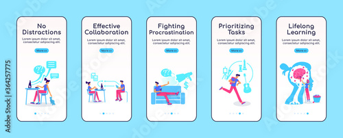 Improving work efficiency onboarding mobile app screen flat vector template