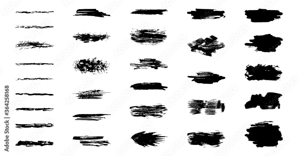 Brush strokes, black ink lines. Vector abstract set with hand drawn ...