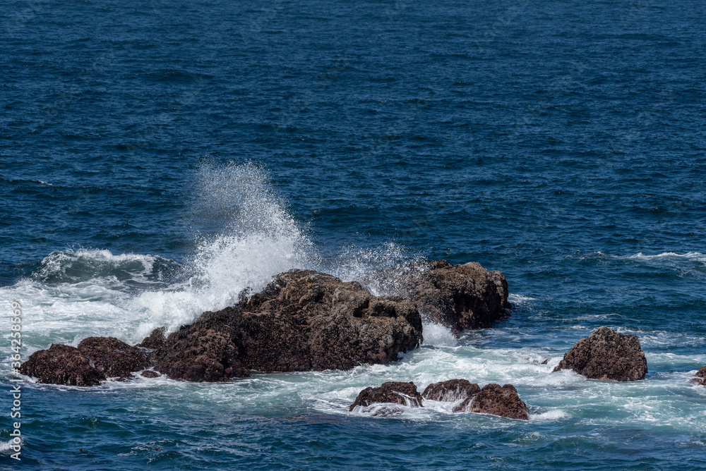 Waves crashing on rocks in British Columbia Canada