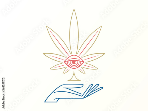 Hand and the eye of Sativa colored vector illustration