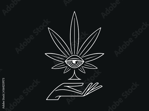 Hand and the eye of Sativa white on black vector illustration