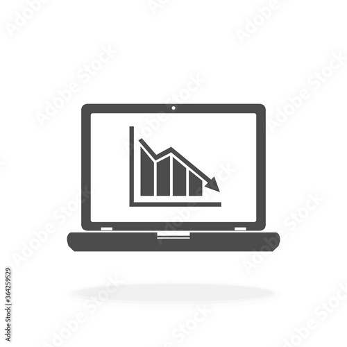 Computer With Marketing Bar Chart, Economic Crisis and Downturn Concept - Vector Icon Illustration Sign
